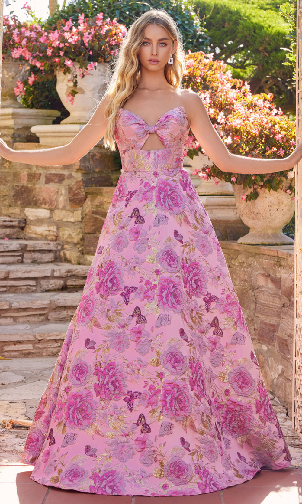 Juliet Dresses JT2735H - Long Jacquard A-Line Dress