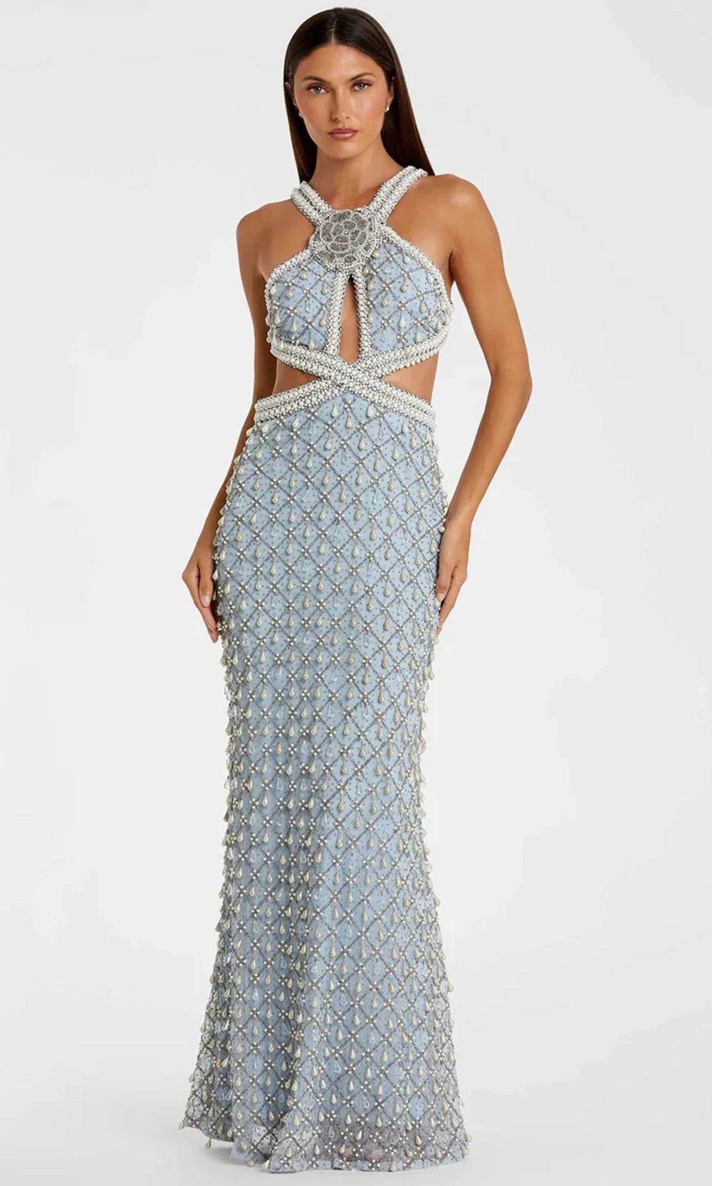 mac duggal halter dress Soft Tie Halter Neck High Slit Gown