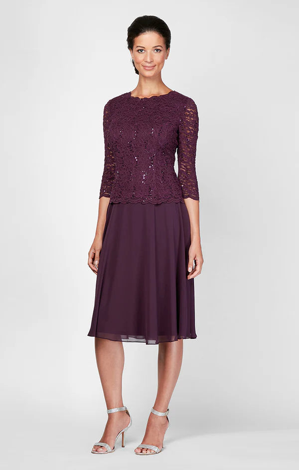 Alex Evenings Petite Bella Sequin Lace Dress Deep Plum / 10P Alex Evenings Petite Bella Sequin Lace Dress Deep Plum / 10P