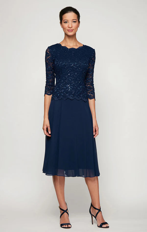 Women's Alex Evenings Mock Two-Piece Tea Length Dress, Size 6