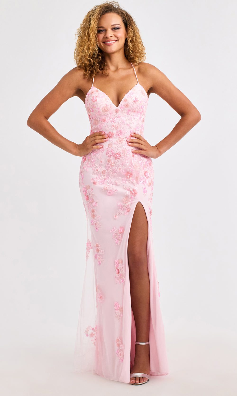 Faviana Floral Tulle and Lace Prom Dress 11251 Rose/Multi / 10 Faviana Floral Tulle and Lace Prom Dress 11251 Rose/Multi / 10
