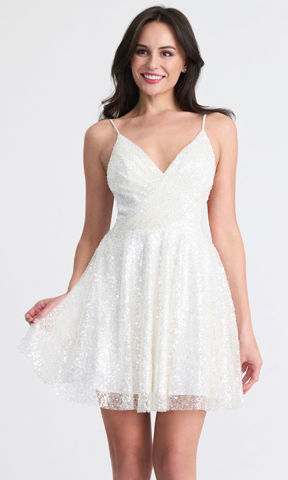 Faviana 11319 - Short Sequin A-line Dress - Fully Sequin, Wrap Bodice, Spaghetti Straps, Low V-Back, Illusion Side Cutout Couture Candy Faviana 11319 - Short Sequin A-line Dress - Fully Sequin, Wrap Bodice, Spaghetti Straps, Low V-Back, Illusion Side Cutout Couture Candy