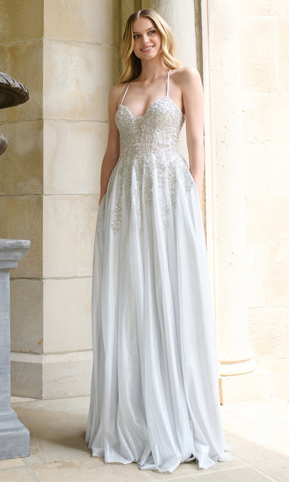 shimmer a line dress The Alana A-Line Shimmering Gown Sage / XL