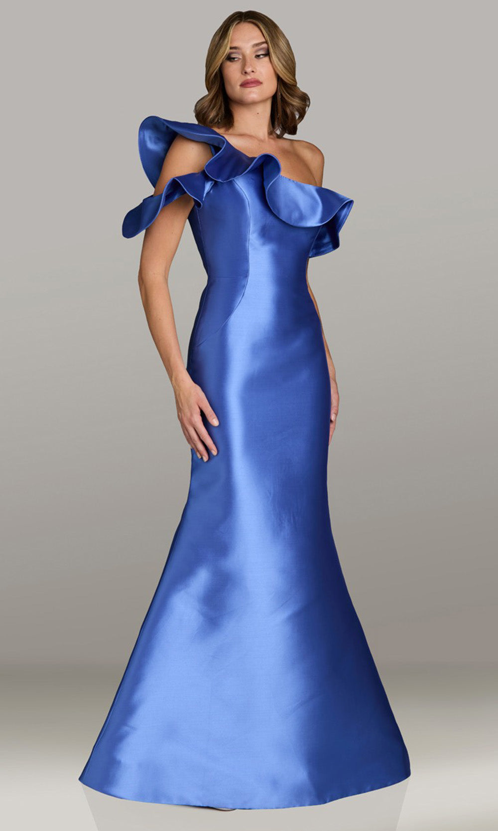 one shoulder ruffle trim dress Maternity One Shoulder Ruffle Trim Slit Mermaid Dress Green / XL