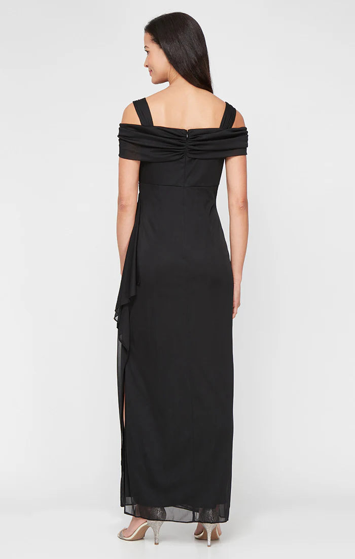 Alex Evenings Long Mesh Cold Shoulder Dress Women's Dress Black : 12 Alex Evenings Long Mesh Cold Shoulder Dress Women's Dress Black : 12