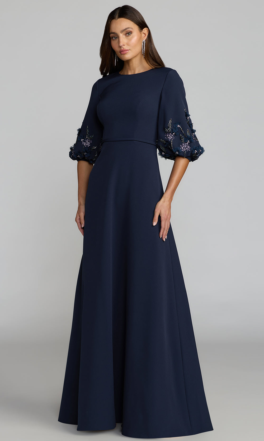 Mac Duggal 13230 Puff Sleeve Jewel Neck Midnight Multicolor Dress