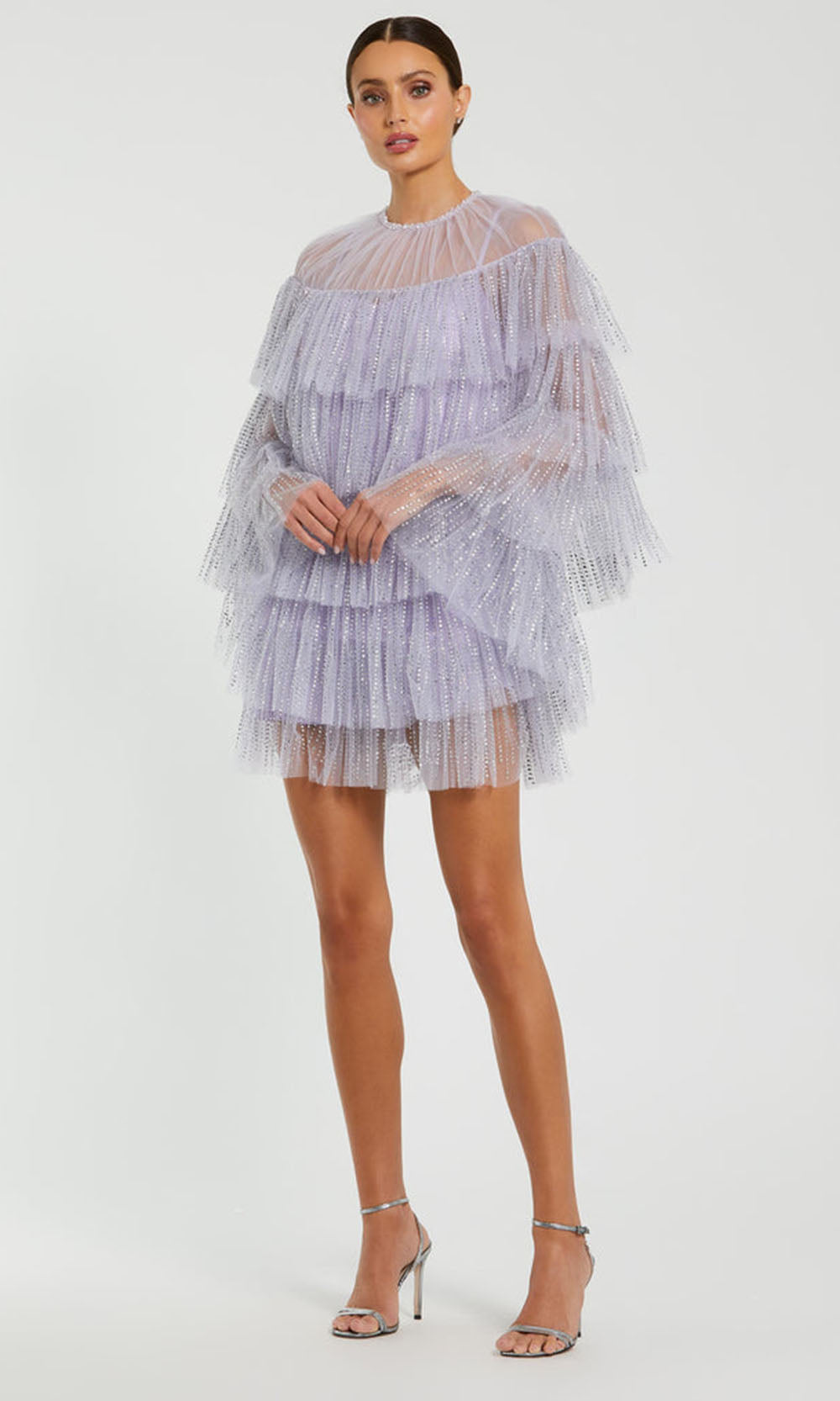 Purple Embellished High Neck Ruffle Mini Dress - Mac Duggal Lilac / XS Purple Embellished High Neck Ruffle Mini Dress - Mac Duggal Lilac / XS