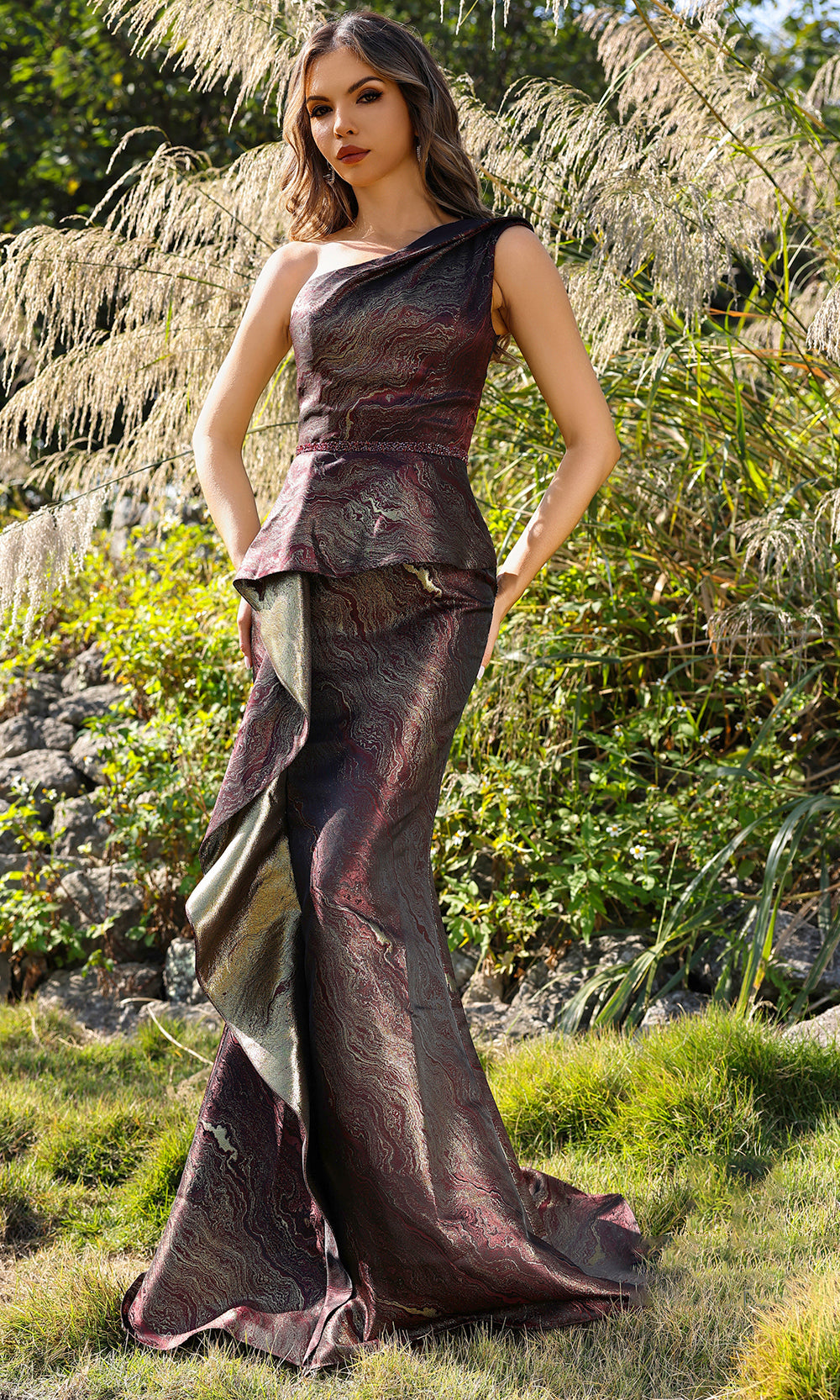 terani one shoulder dress Terani Couture 2021E2839 Satin One Shoulder Ruffle Dress