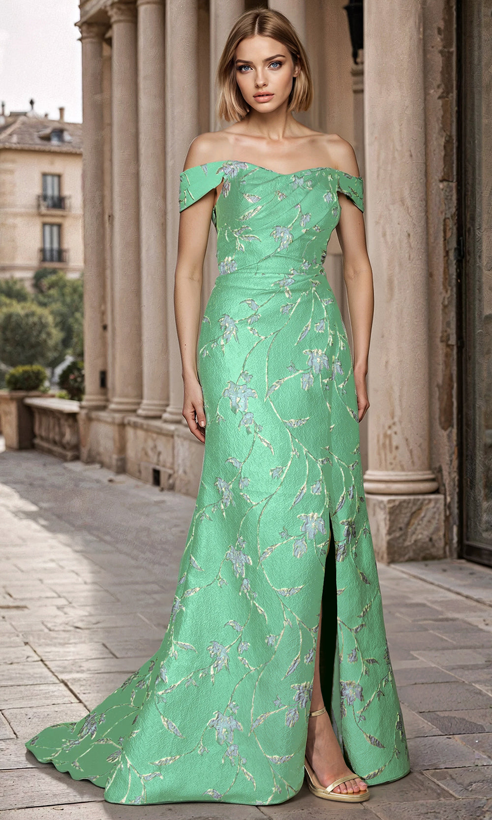 green off the shoulder mermaid dress Dark Green Mermaid Off-the-shoulder Appliques Prom Dress with High Slit
