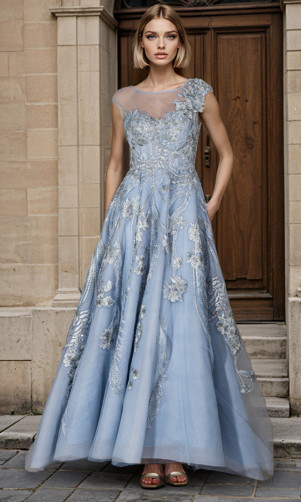 sheer sweetheart dress GLS by Gloria Bridal GL3427 - Long Mesh A-Line Dress