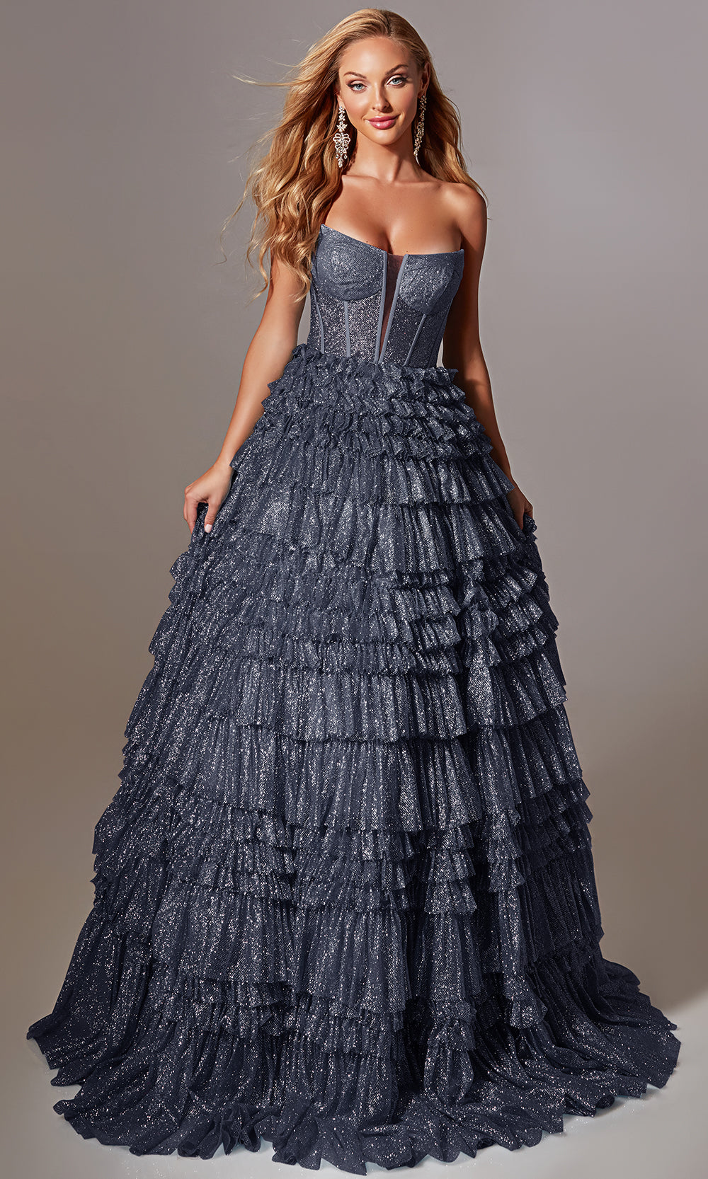 aerie strapless dress Couture 289 - Long Glitter Tulle/Sequins Mermaid Model is wearing Royal color. Aerie Couture 809 Dress