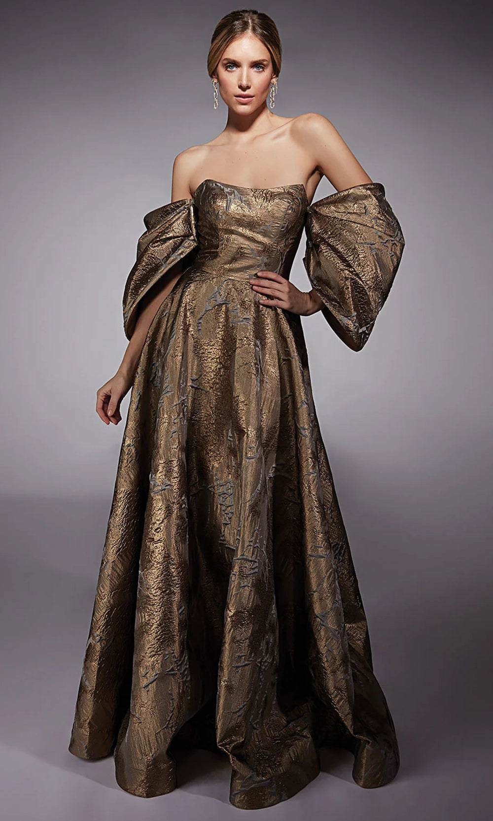 Alyce Paris 27760 - Long Metallic Jacquard/Pockets A-line Dress Alyce Paris 27760 - Long Metallic Jacquard/Pockets A-line Dress