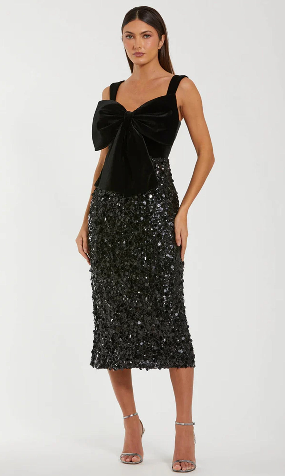 Mac Duggal Women's Sleeveless Sequin Midi Dress With Velvet Bow - Black