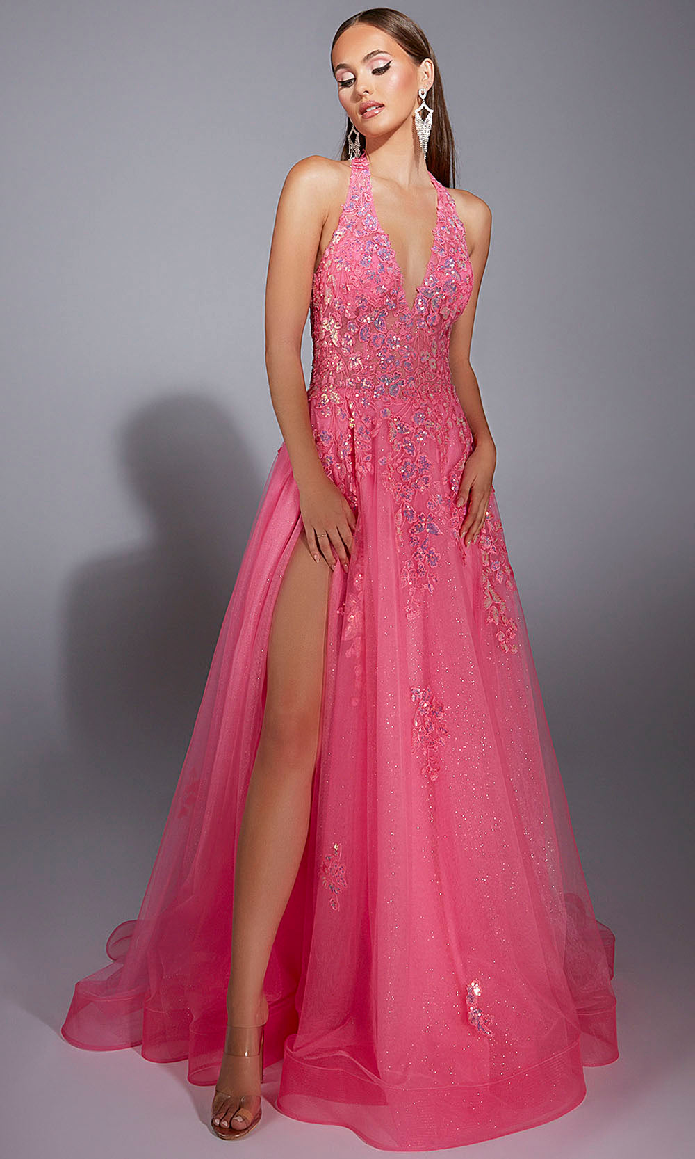 bubblegum pink tulle dress Hot Pink Ball Gown Tiered Tulle Long Prom Dress Pink / 14