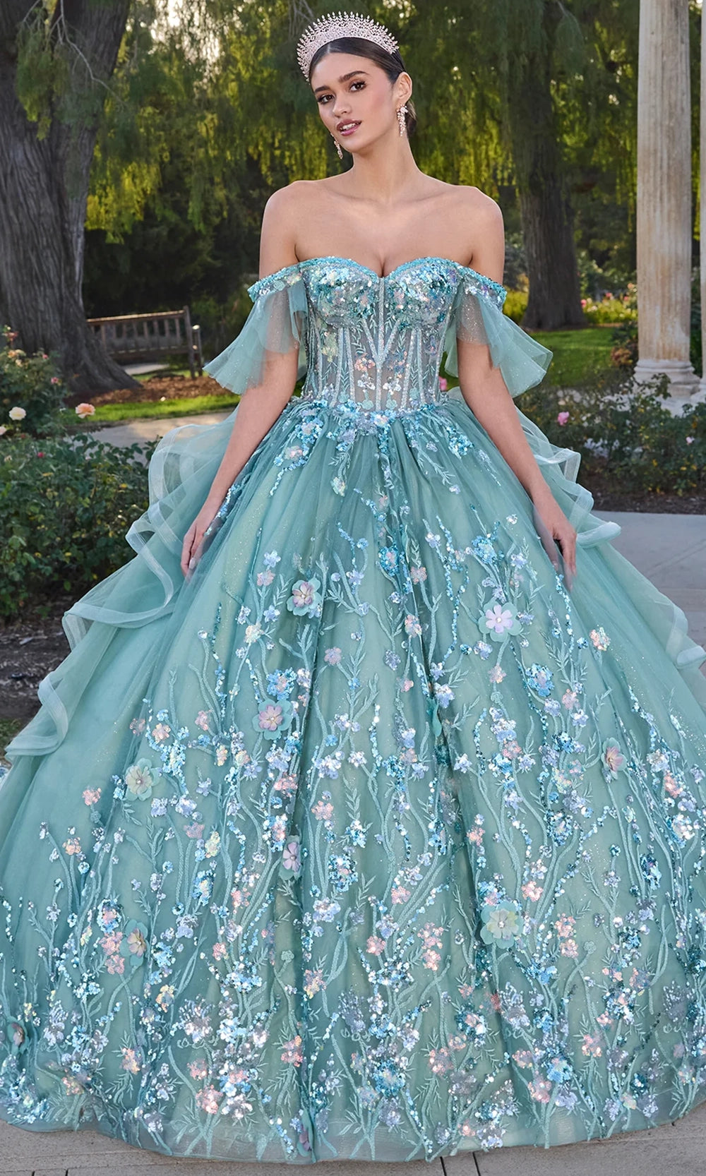 Ashley Lauren 30120 Long Tulle Ballgown Dress Illusion Corset