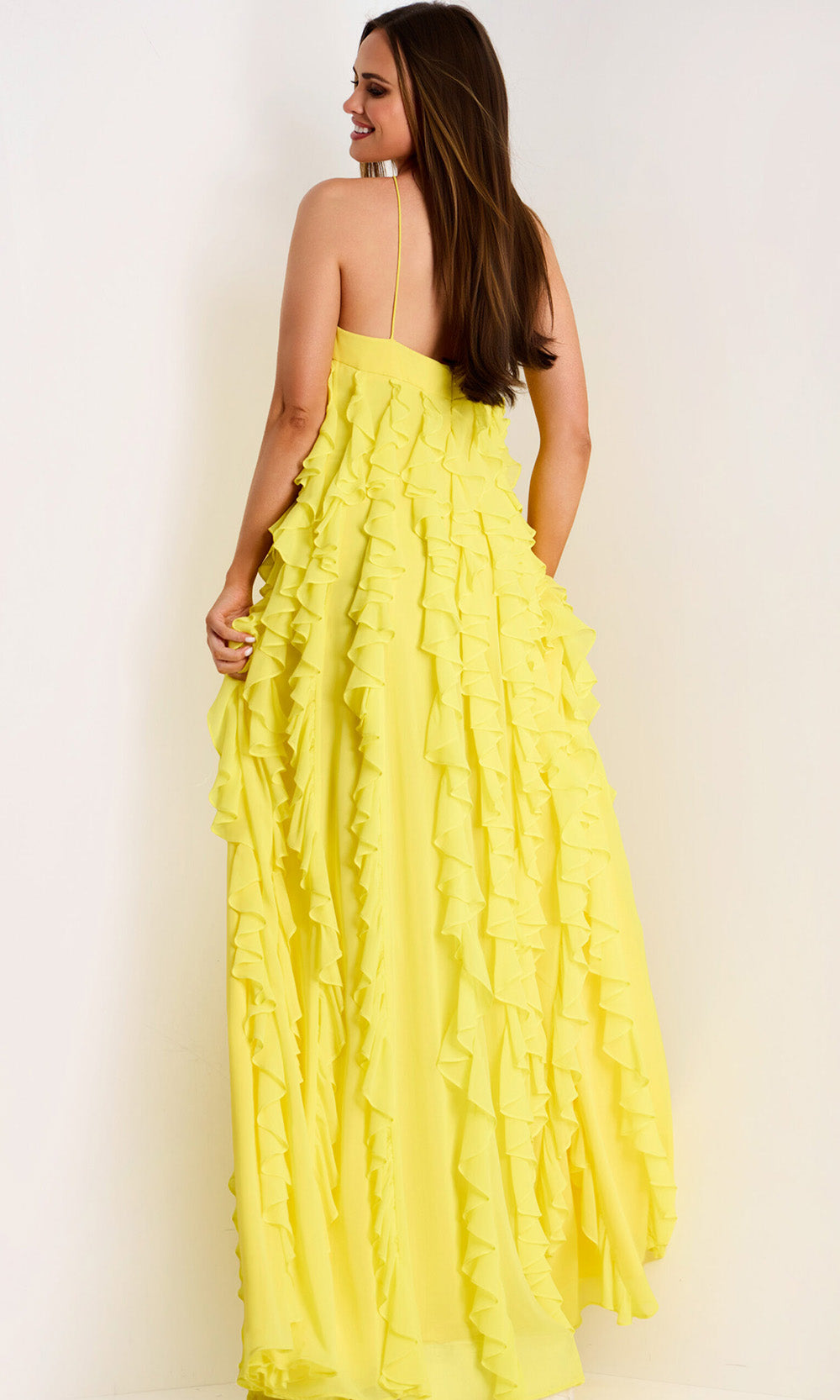 Corset Structured Ruffle Dress Jovani 39823 Long Chiffon A-Line Dress Sleeveless, Layered Cascading Ruffles, Front Slit, Open Back 00 Yellow Shop Jovani Dresses On Couture Corset Structured Ruffle Dress Jovani 39823 Long Chiffon A-Line Dress Sleeveless, Layered Cascading Ruffles, Front Slit, Open Back 00 Yellow Shop Jovani Dresses On Couture