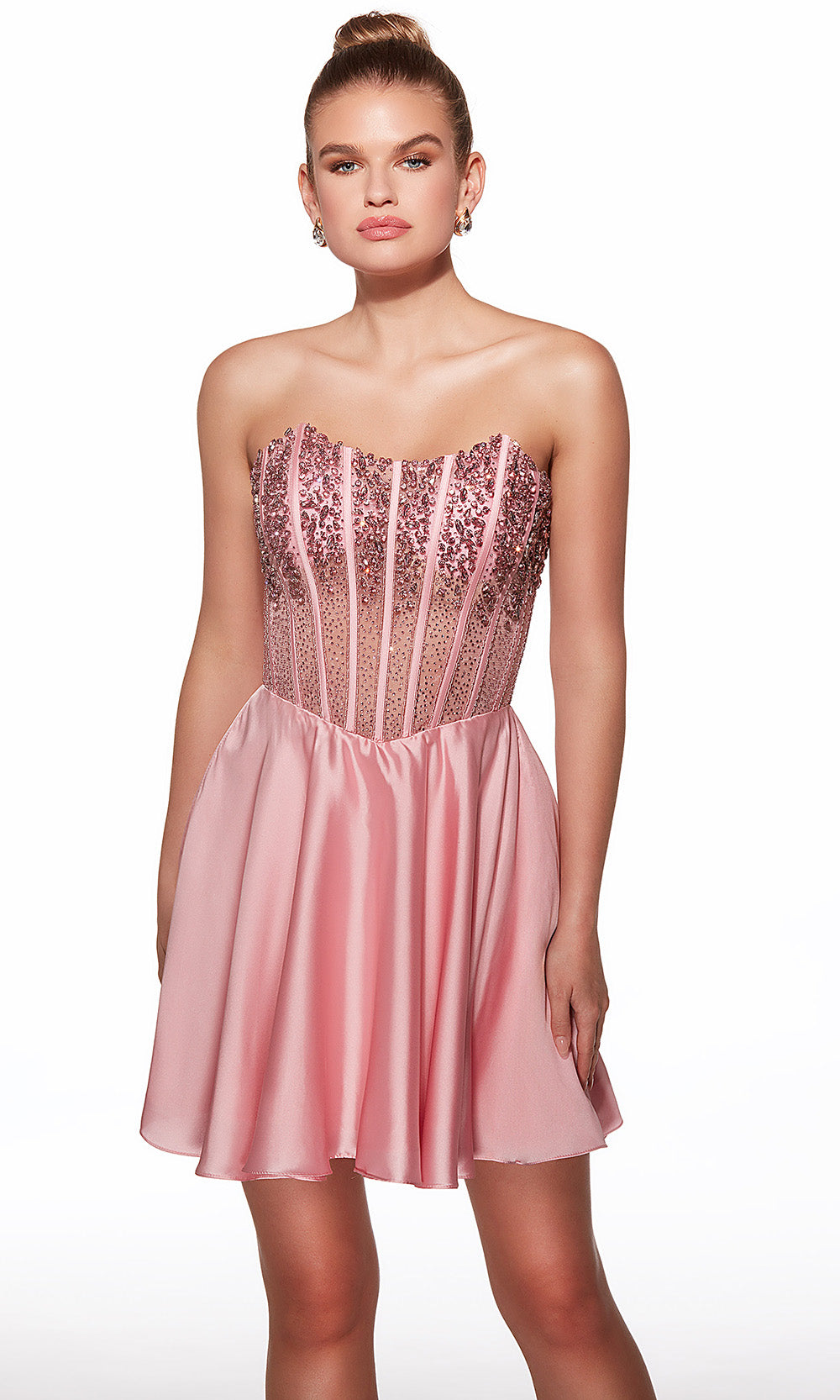 Alyce Paris 40101 - Short Beaded/Satin Chiffon A-line Dress - Illusion Corset Bodice, Beading, Strapless, Flowy Skirt, Hidden Back Zipper 8 / Light Alyce Paris 40101 - Short Beaded/Satin Chiffon A-line Dress - Illusion Corset Bodice, Beading, Strapless, Flowy Skirt, Hidden Back Zipper 8 / Light