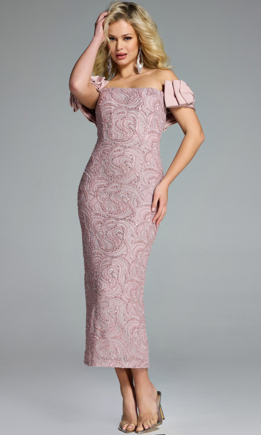 Jovani 41044 Mauve Off Shoulder Cocktail Dress Mauve / 20 Jovani 41044 Mauve Off Shoulder Cocktail Dress Mauve / 20