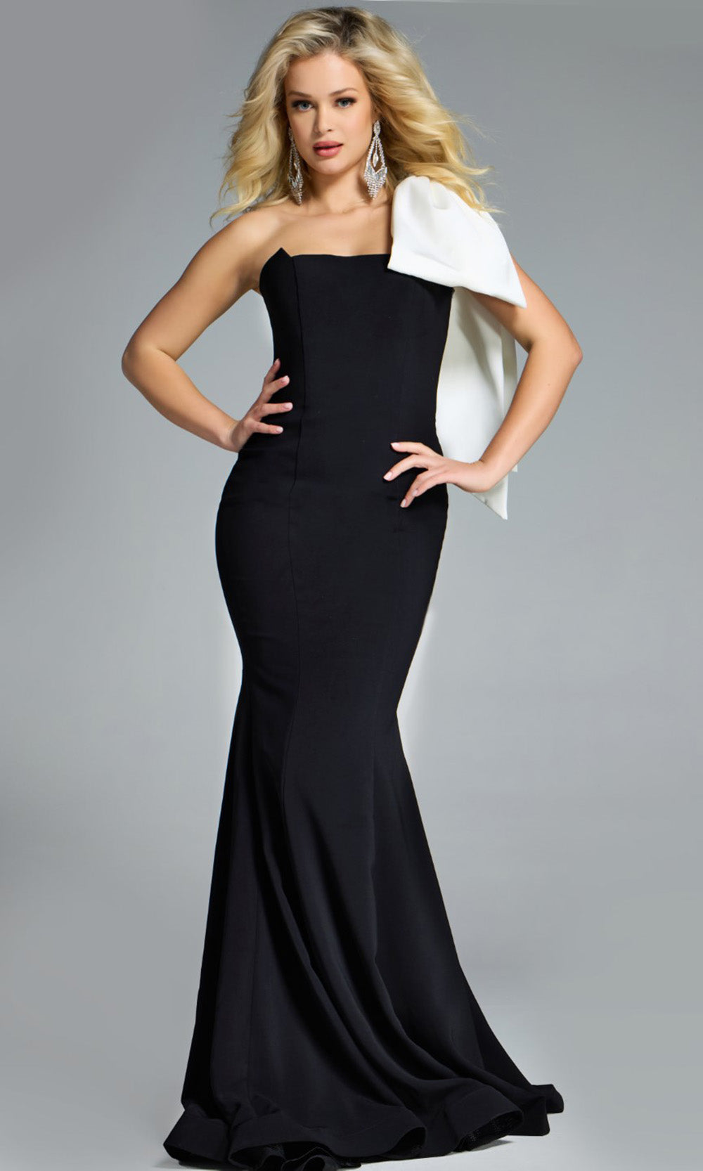 Jovani 41132 - Long Satin Mermaid Dress - One Shoulder Bow Sleeve, Concealed Back Zipper, Sweep Train, Minimalist Couture Candy Jovani 41132 - Long Satin Mermaid Dress - One Shoulder Bow Sleeve, Concealed Back Zipper, Sweep Train, Minimalist Couture Candy