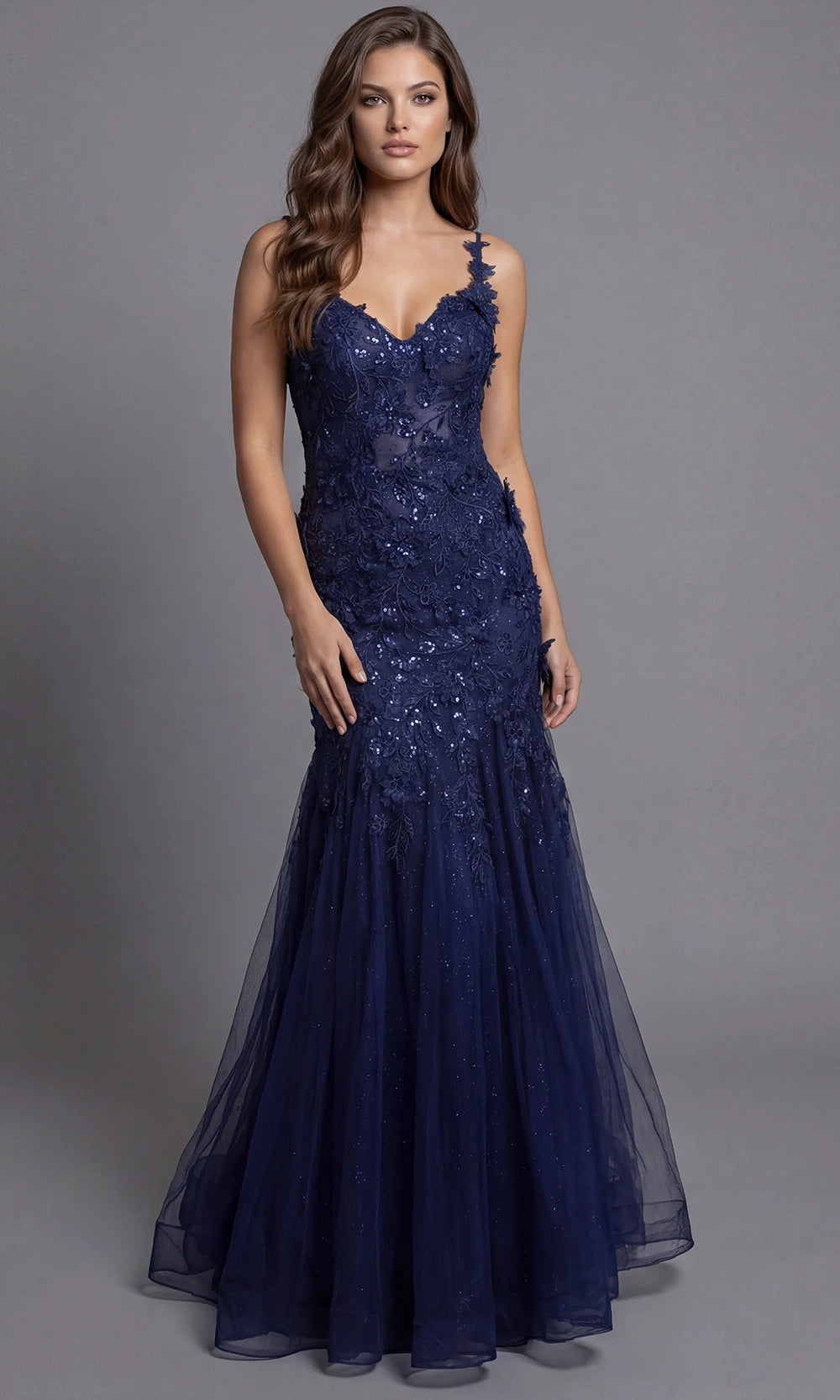 jovani navy mermaid dress Jovani 46721 - Long Stretch Crepe Mermaid Dress