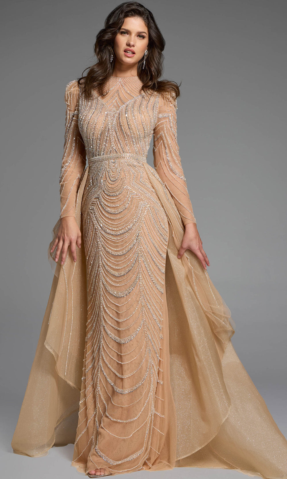 Jovani 44841 Long Tulle Sheath/A-line Dress Long Sleeves