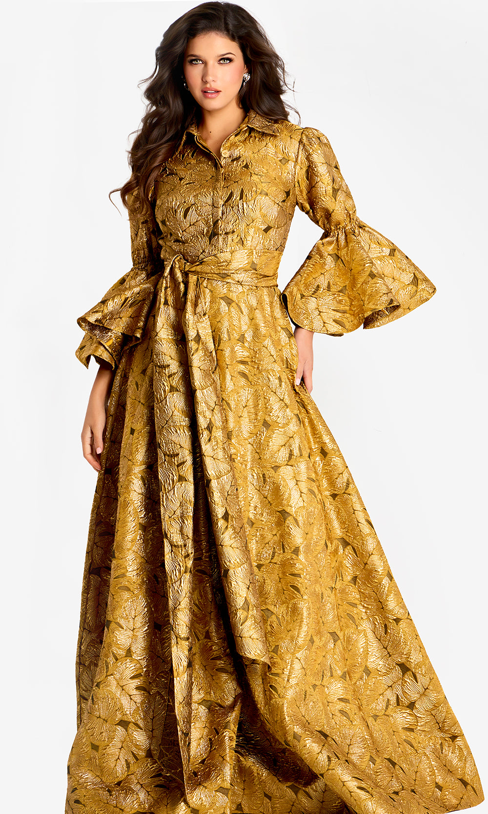 women's metallic brocade a-line dress One Shoulder Brocade Metallic Floral A-Line Gown