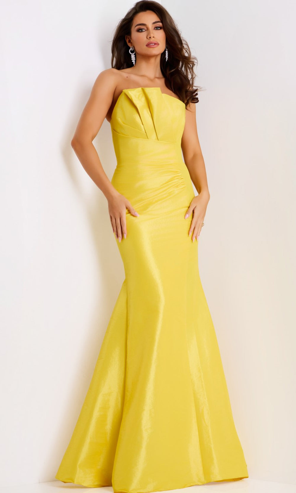 yellow taffeta bridesmaid dresses Stacees Yellow Sleeveless Bridesmaid Dress with High Neck and Keyhole Back