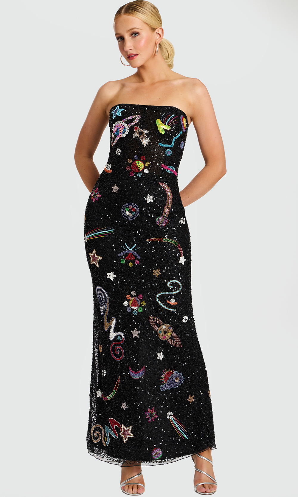 Jovani 48571 - Long Beaded Mesh Column Dress