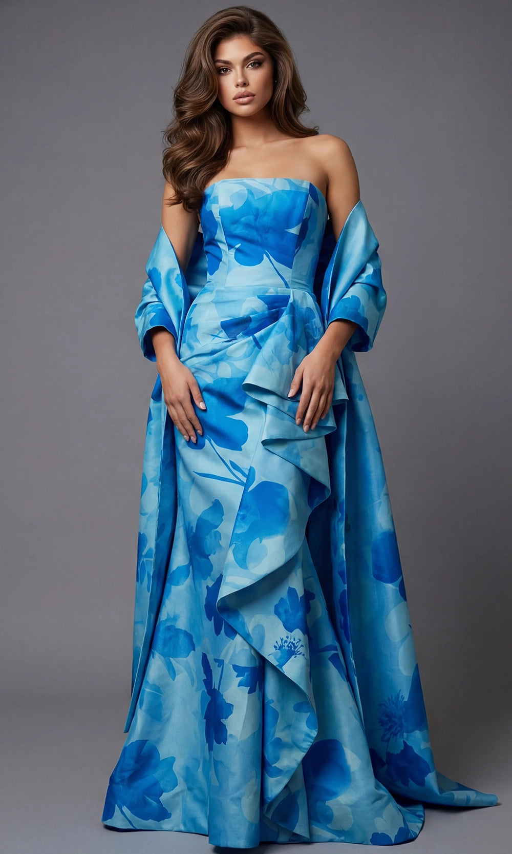 blue floral mermaid dress Jovani 48705