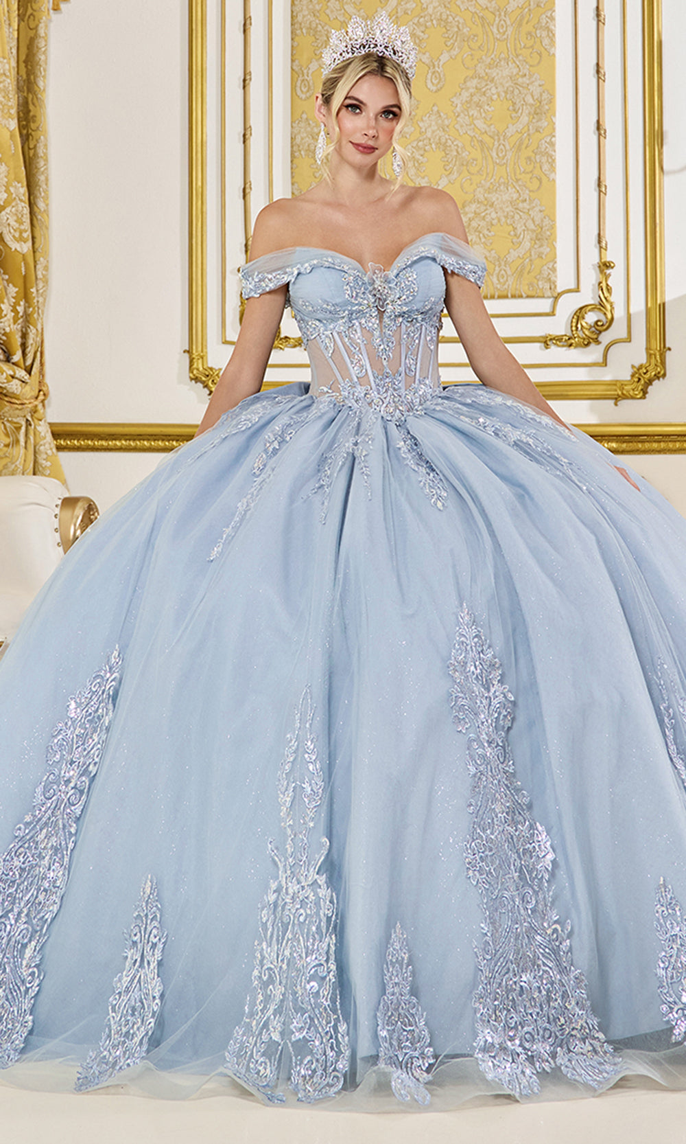 blue sequin bow dress Royal Blue Strapless Glitter Dress with Overskirt - Designer Sequin Gown with Bow Detail