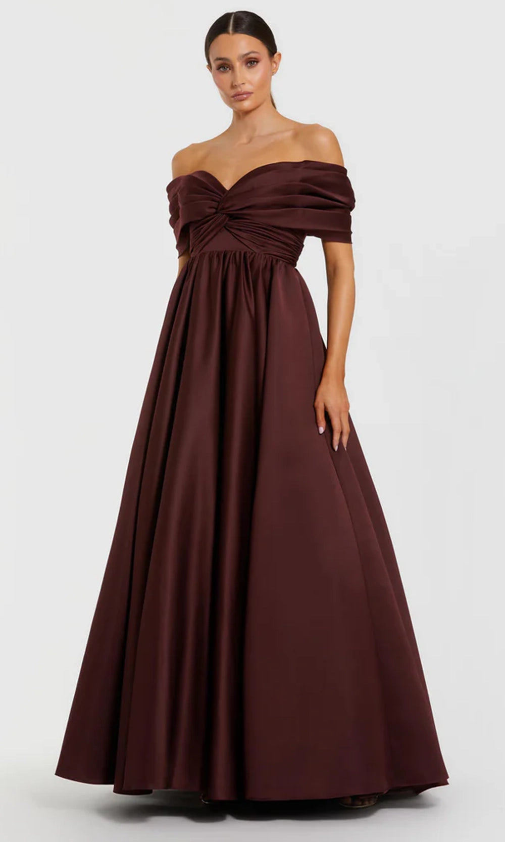 mac duggal off the shoulder dress Mac Duggal - Off The Shoulder Tea Length Dress