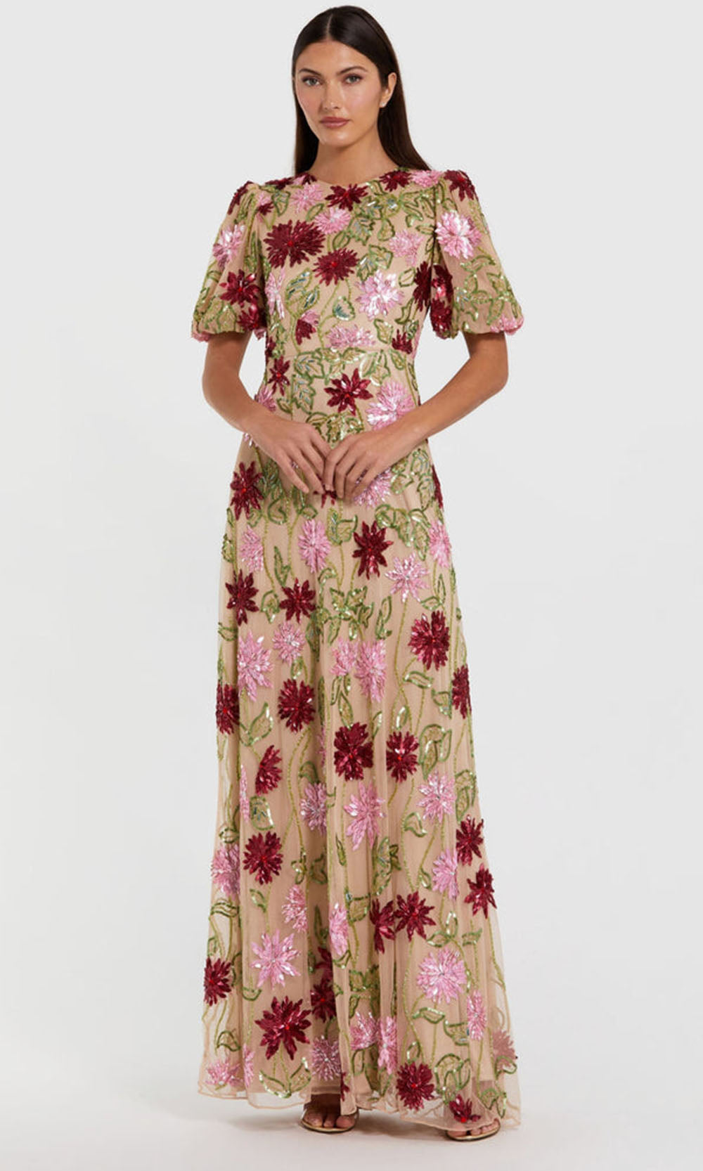 mac duggal floral beaded dress Mac Duggal Women's Floral Embellished Flutter Sleeve Midi Dress