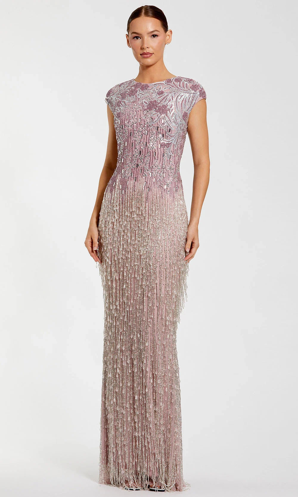 sequin mesh sheath dress mac duggal Mac Duggal Floral Embellished Mesh Midi Dress, Womens, 14, Mocha