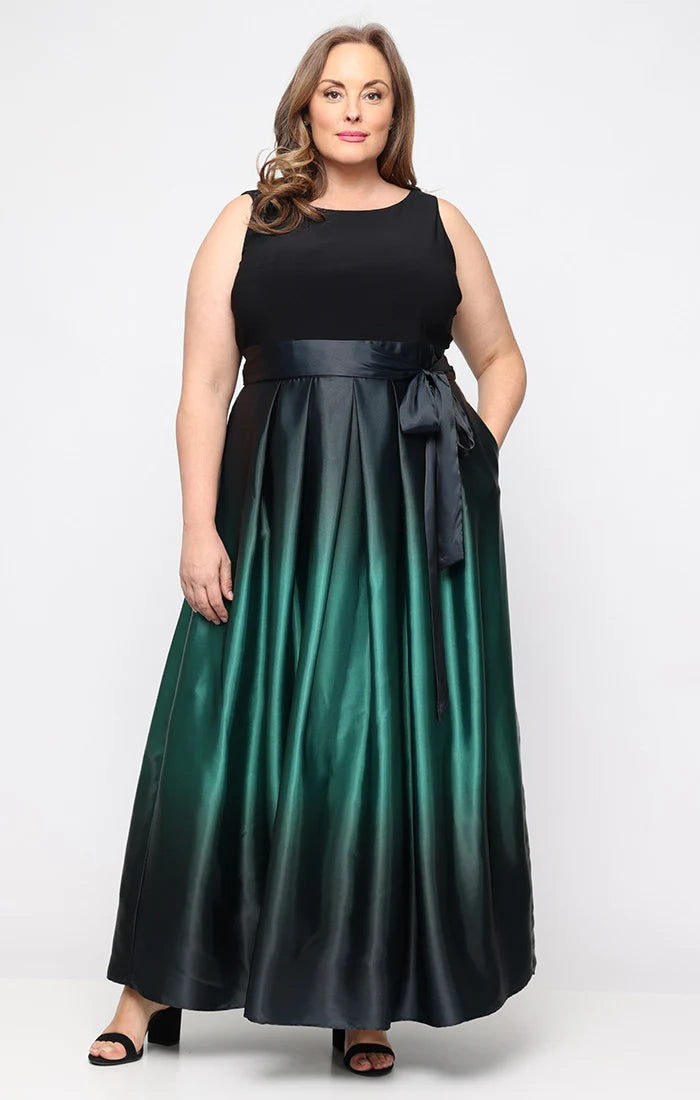 SL Fashions Plus Size Ombré Ballgown - Black/Green