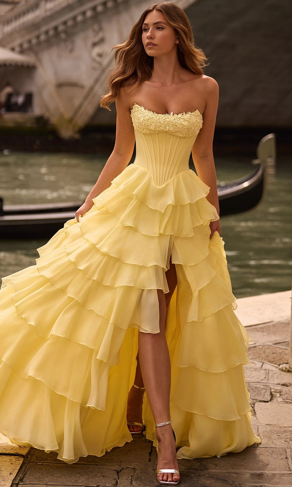 Sherri Hill Lovely Strapless Ruffle Prom Dress 57541 Sherri Hill Lovely Strapless Ruffle Prom Dress 57541