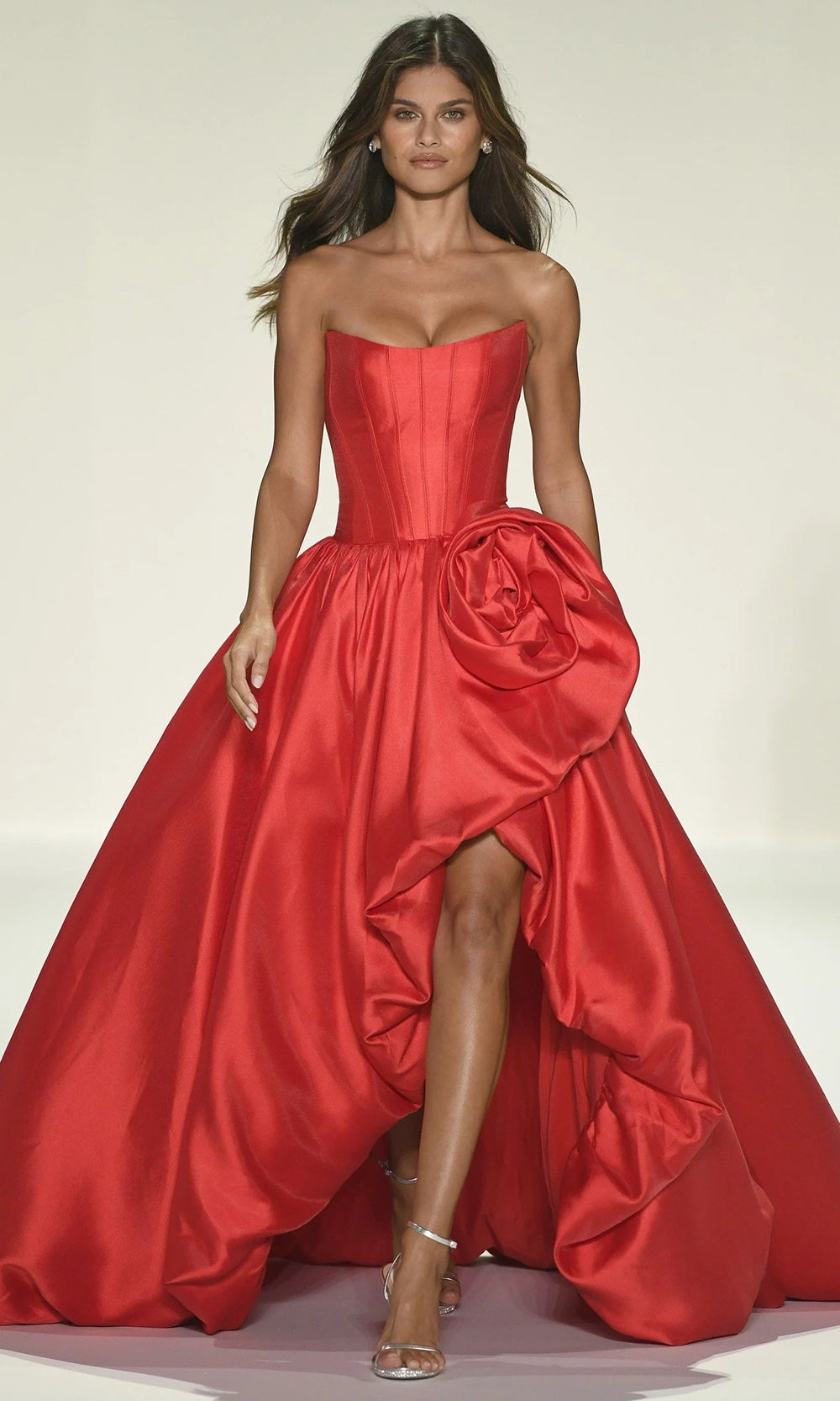 Sherri Hill 57778 - Long Ballgown Dress - Strapless, Oversized Rose Accent, High Slit, Corset Boning Bodice, Bubble Skirt, Sweep Train Couture Candy Sherri Hill 57778 - Long Ballgown Dress - Strapless, Oversized Rose Accent, High Slit, Corset Boning Bodice, Bubble Skirt, Sweep Train Couture Candy