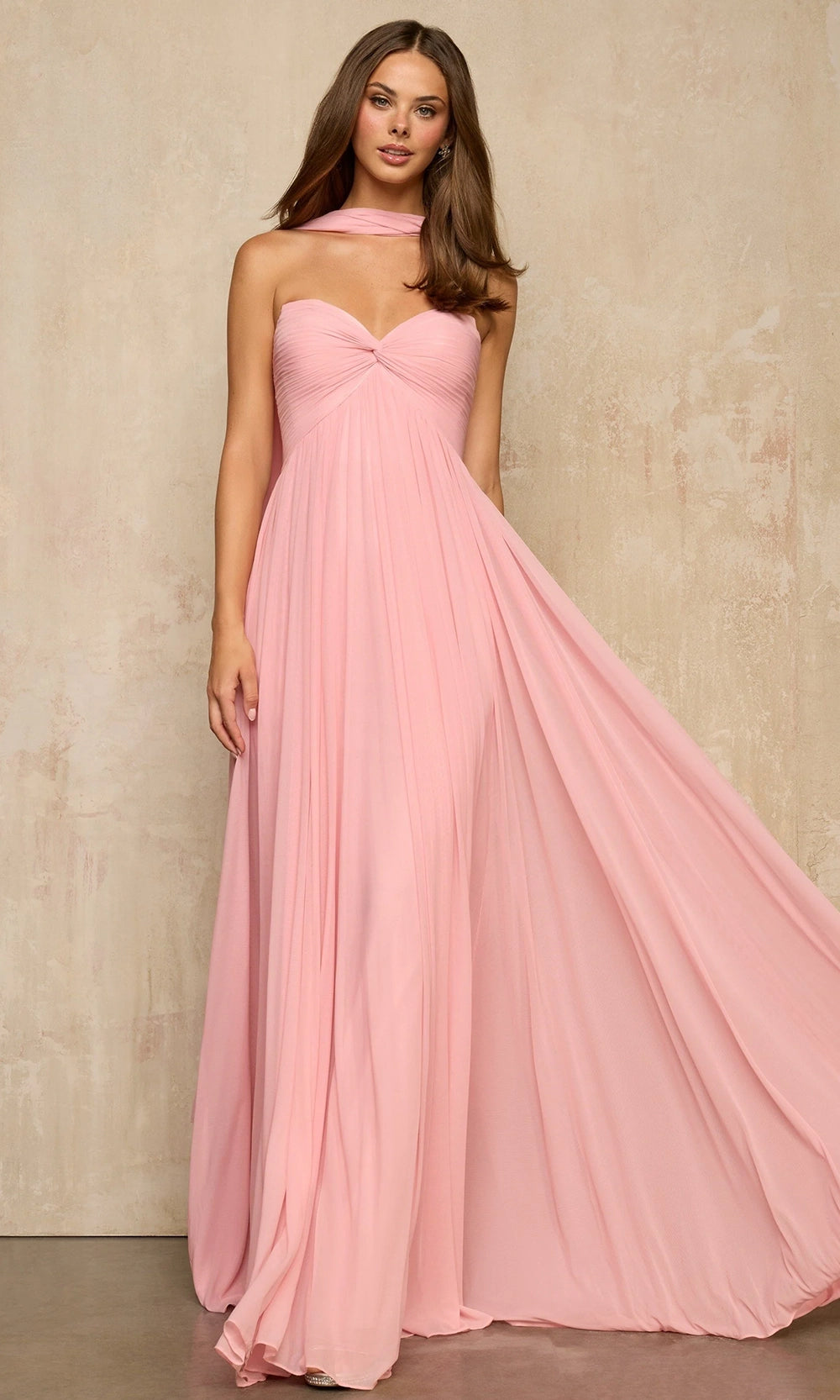 a line dress with scarf Matte Satin One-Shoulder A-Line Dress with Scarf