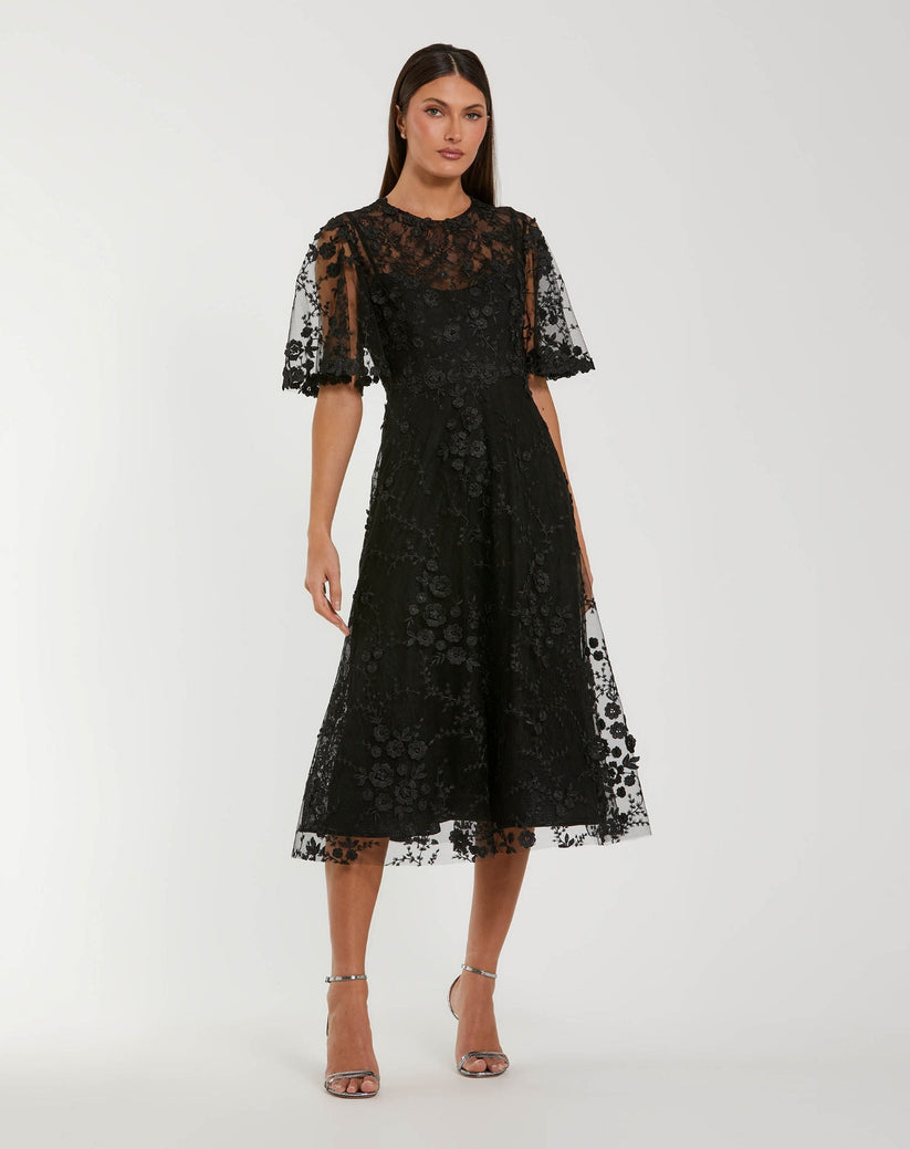 floral embroidered mesh midi dress Floral Embroidered Mesh Long Sleeve Midi Dress from OhSoStyled at Sophia's Style Apricot / M