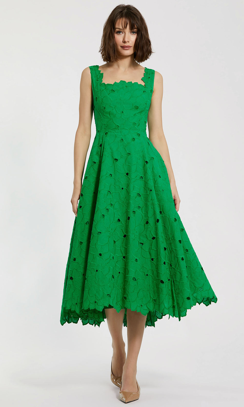 Mac Duggal 69096 - Tea-Length Embroidered eyelet fabric (100% cotton) A-Line Dress