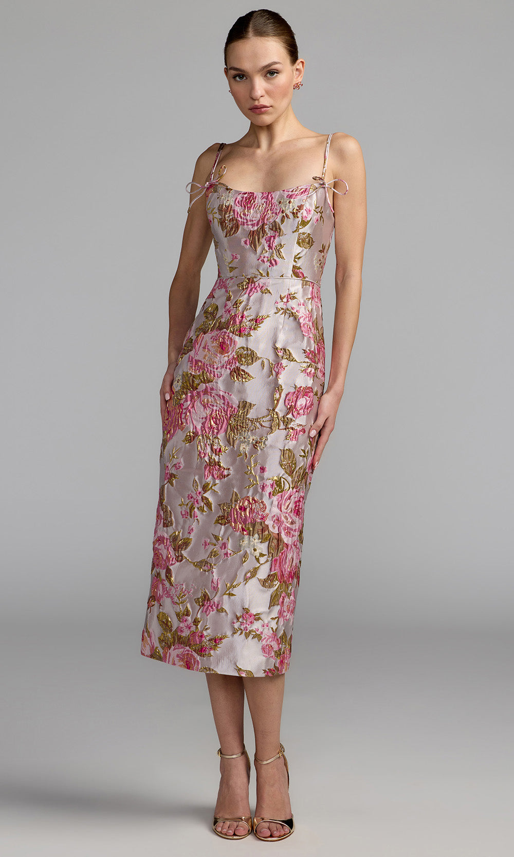 brocade midi dress Mac Duggal 69153 - Tea-Length fabric (100% polyester) Sheath Cowgirl Wedding Cheap Country printed brocade fabric RSH-01.14.26 SIZ:12