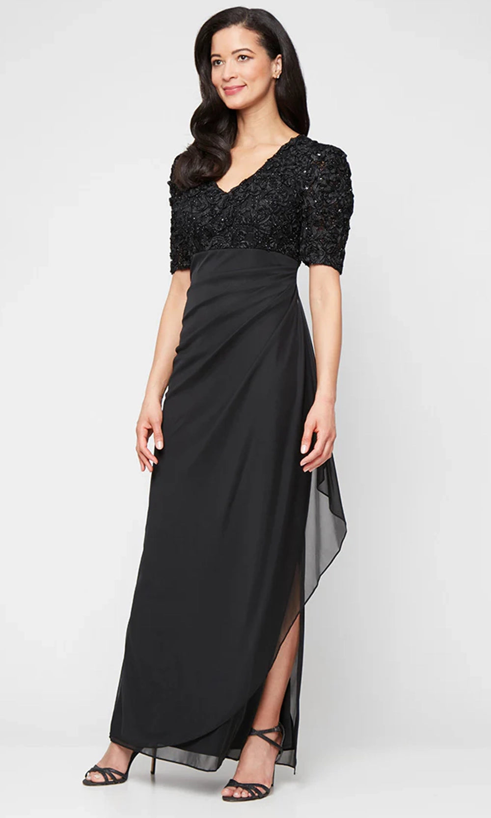 Alex Evenings Petite Empire Waist Dress - Black - Size 14P Alex Evenings Petite Empire Waist Dress - Black - Size 14P