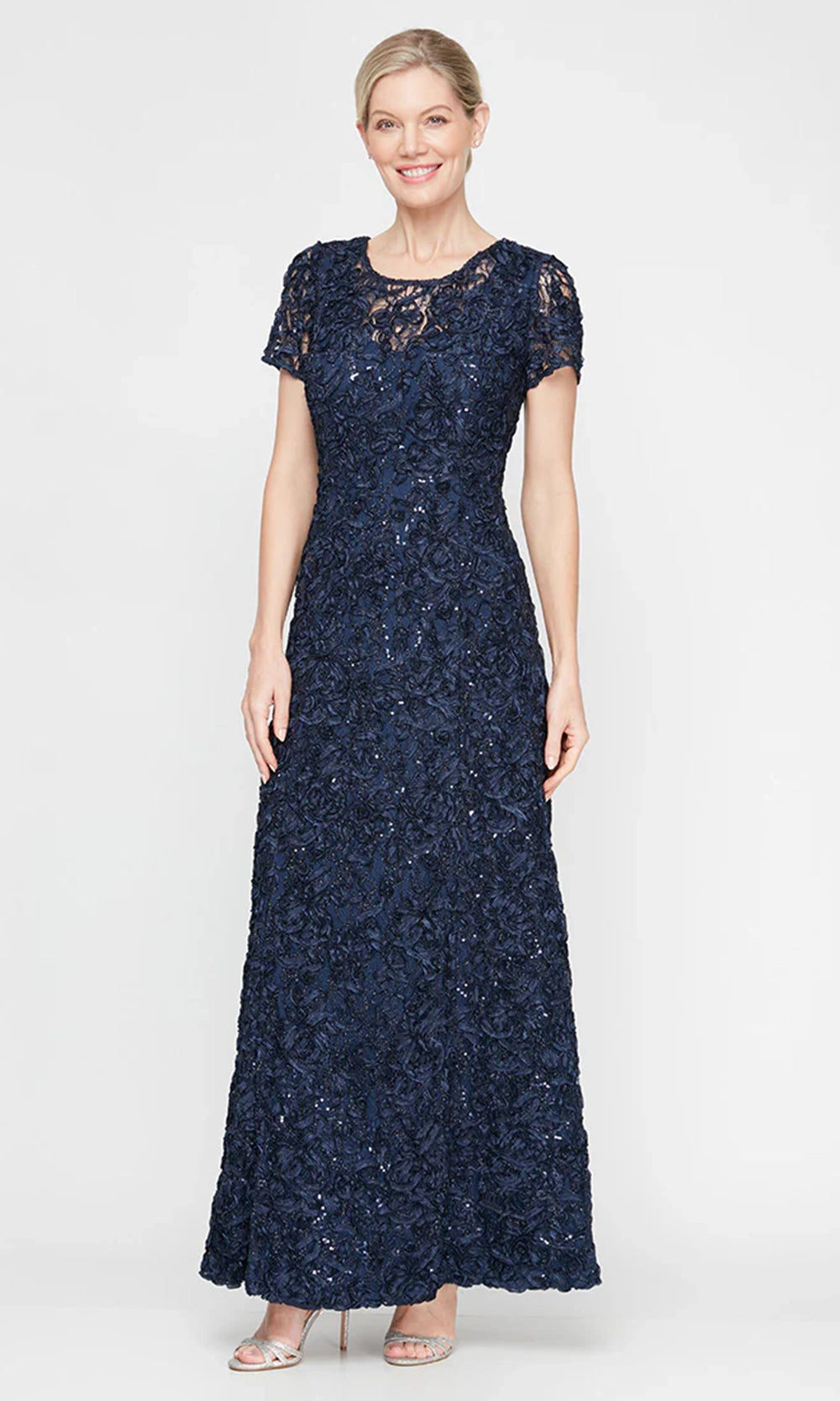 Alex Evenings Women's Soutache Sequin A-Line Dress - NAVY
