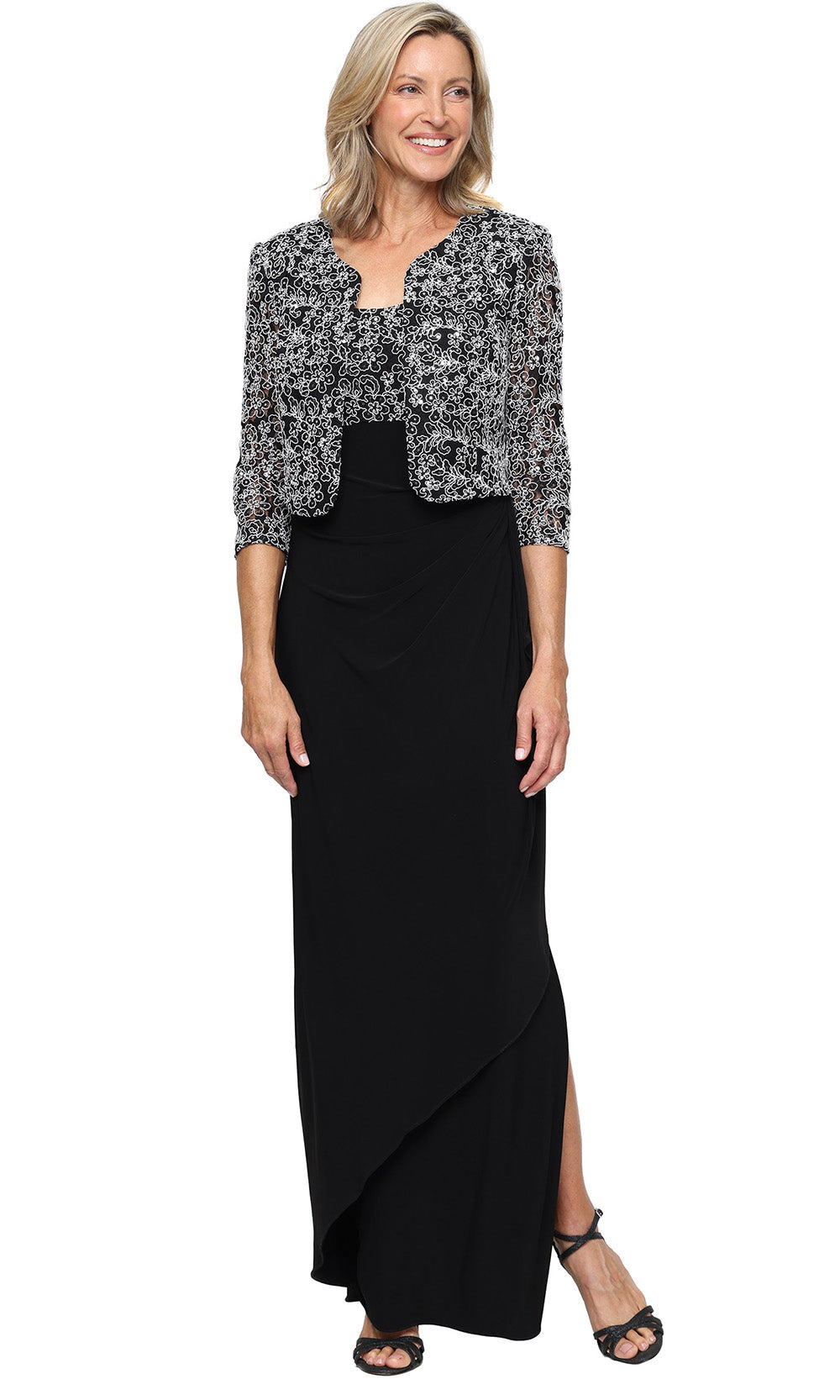Alex Evenings 81122763 - Scoop Neck Corded Lace Gown with Jacket Alex Evenings 81122763 - Scoop Neck Corded Lace Gown with Jacket