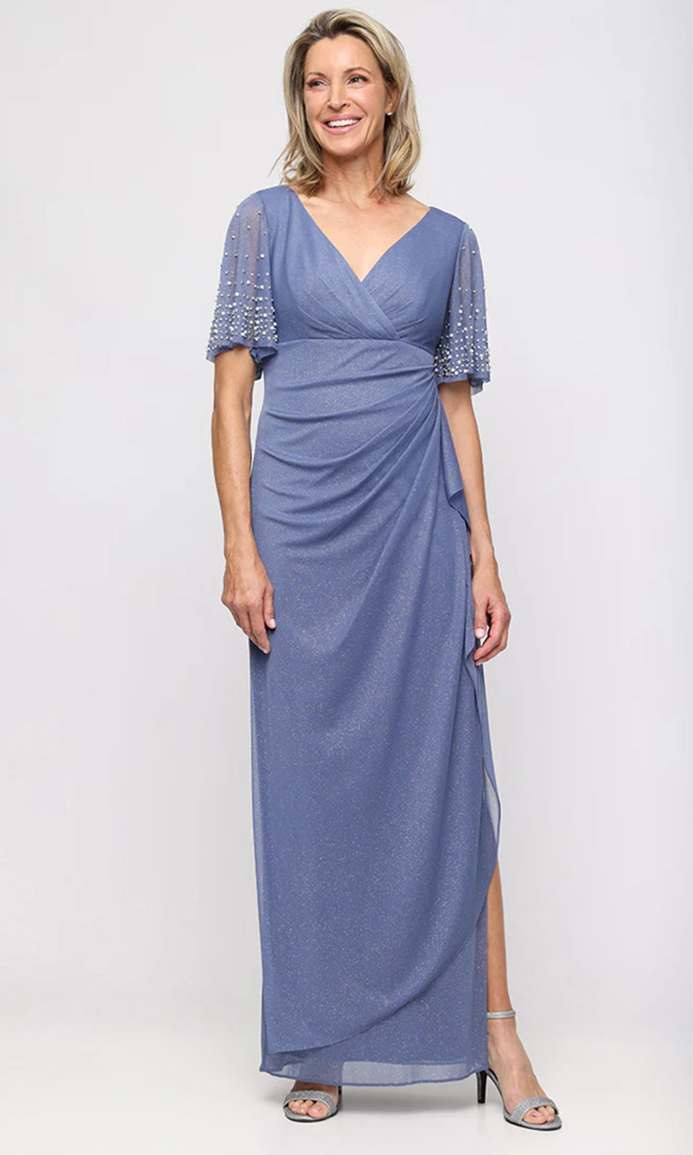 Alex Evenings Women's Empire Waist V-Neck Gown - Dusty Blue