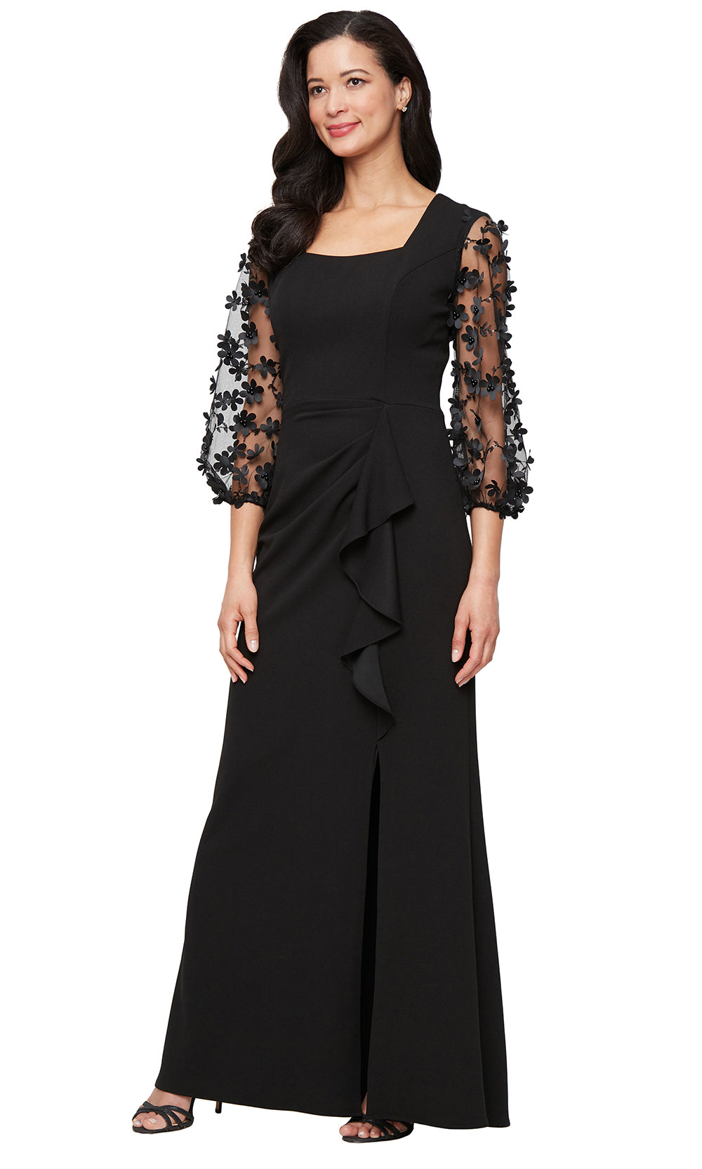 Alex Evenings 8160536 - 3D Floral Illusion Sleeve Sheath Gown Alex Evenings 8160536 - 3D Floral Illusion Sleeve Sheath Gown