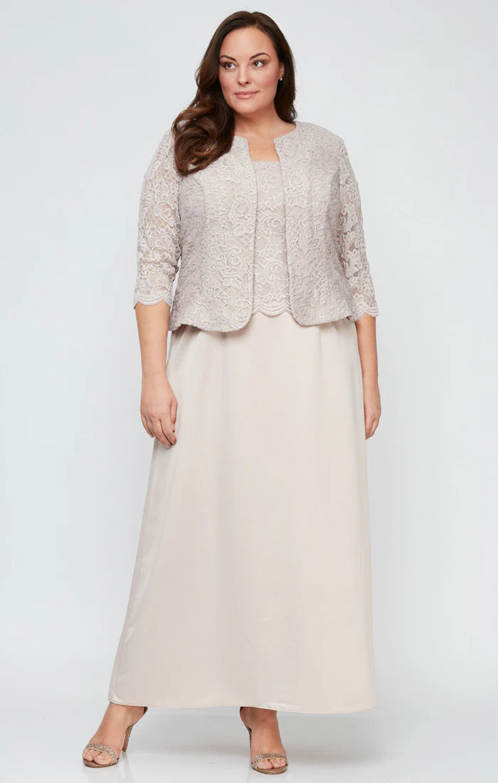 Alex Evenings Plus Size Lace Dress & Jacket - Taupe