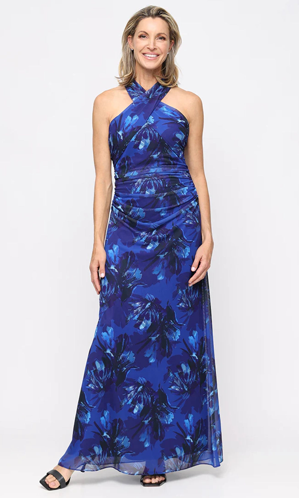 slny halter dress SL FASHIONS Women's Floral Mesh Gown - Blue