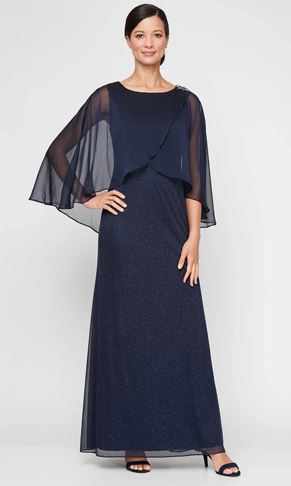 S.L. Fashions Dresses (SLNY) 9233256 - Long 100% Polyester Column Dress - Tulip Overlay Bodice, Cape Sleeves, Beaded Accent, Full Length, Back Zipper Closure Couture Candy S.L. Fashions Dresses (SLNY) 9233256 - Long 100% Polyester Column Dress - Tulip Overlay Bodice, Cape Sleeves, Beaded Accent, Full Length, Back Zipper Closure Couture Candy