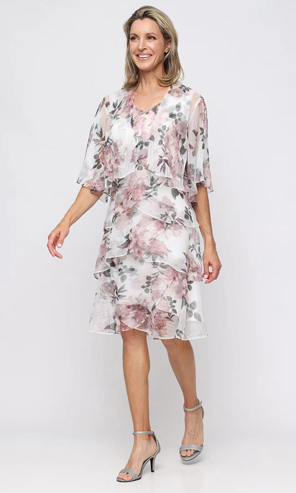 S.L. Fashions Dresses (SLNY) 9255286 - Knee-length 100% Polyester A-line Dress - Beaded Brooch, Sleeveless, Tiered Layers, Floral Print, Matching Open Jacket Couture Candy S.L. Fashions Dresses (SLNY) 9255286 - Knee-length 100% Polyester A-line Dress - Beaded Brooch, Sleeveless, Tiered Layers, Floral Print, Matching Open Jacket Couture Candy