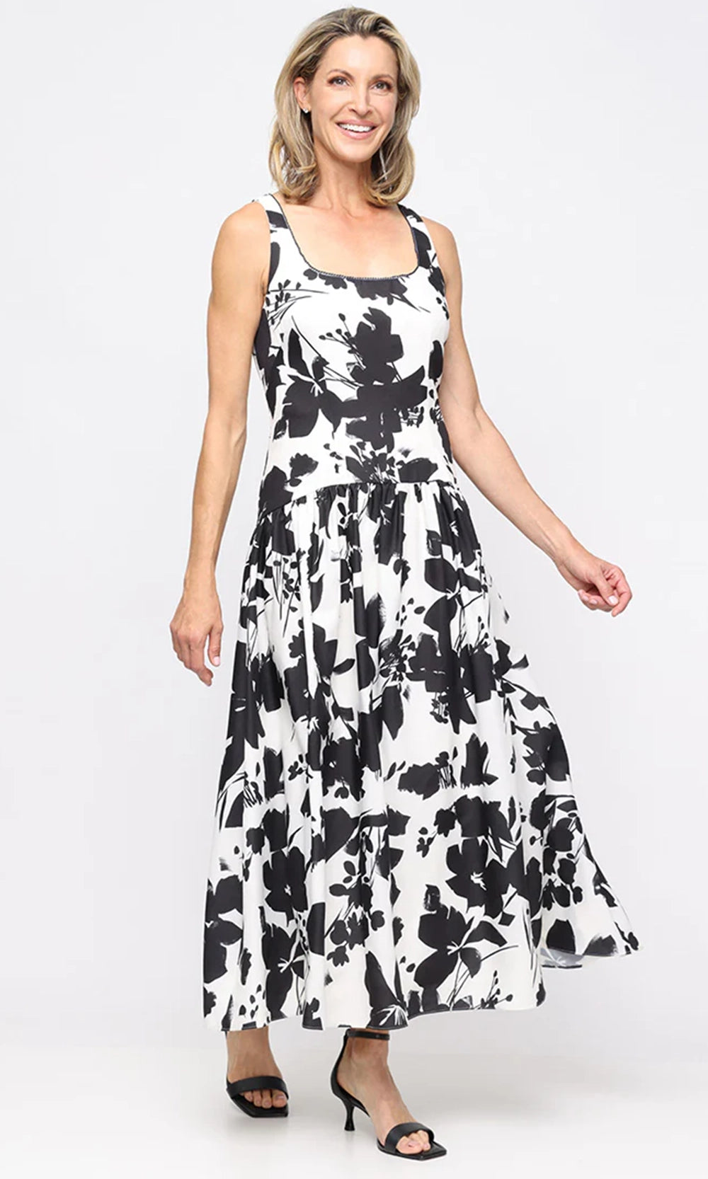 SL FASHIONS Women's Floral Drop Waist Gown - White SL FASHIONS Women's Floral Drop Waist Gown - White